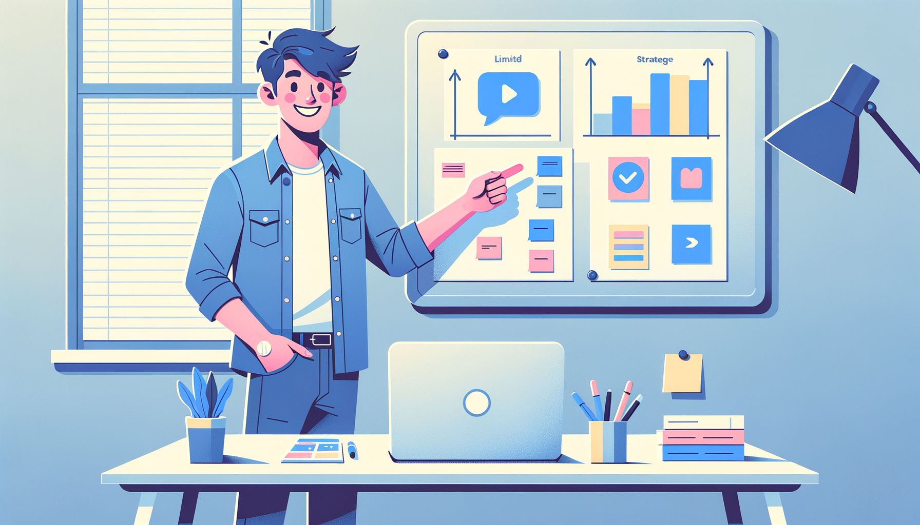 화이트보드 앞에서 틱톡 챌린지 계획을 설명하는 크리에이터