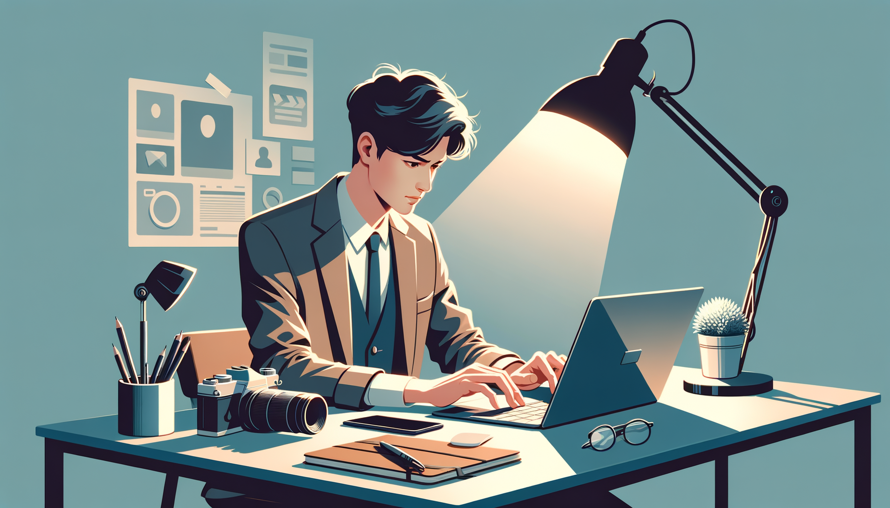 노트북 화면으로 인스타 프로필을 수정하는 20대 남성 크리에이터 모습