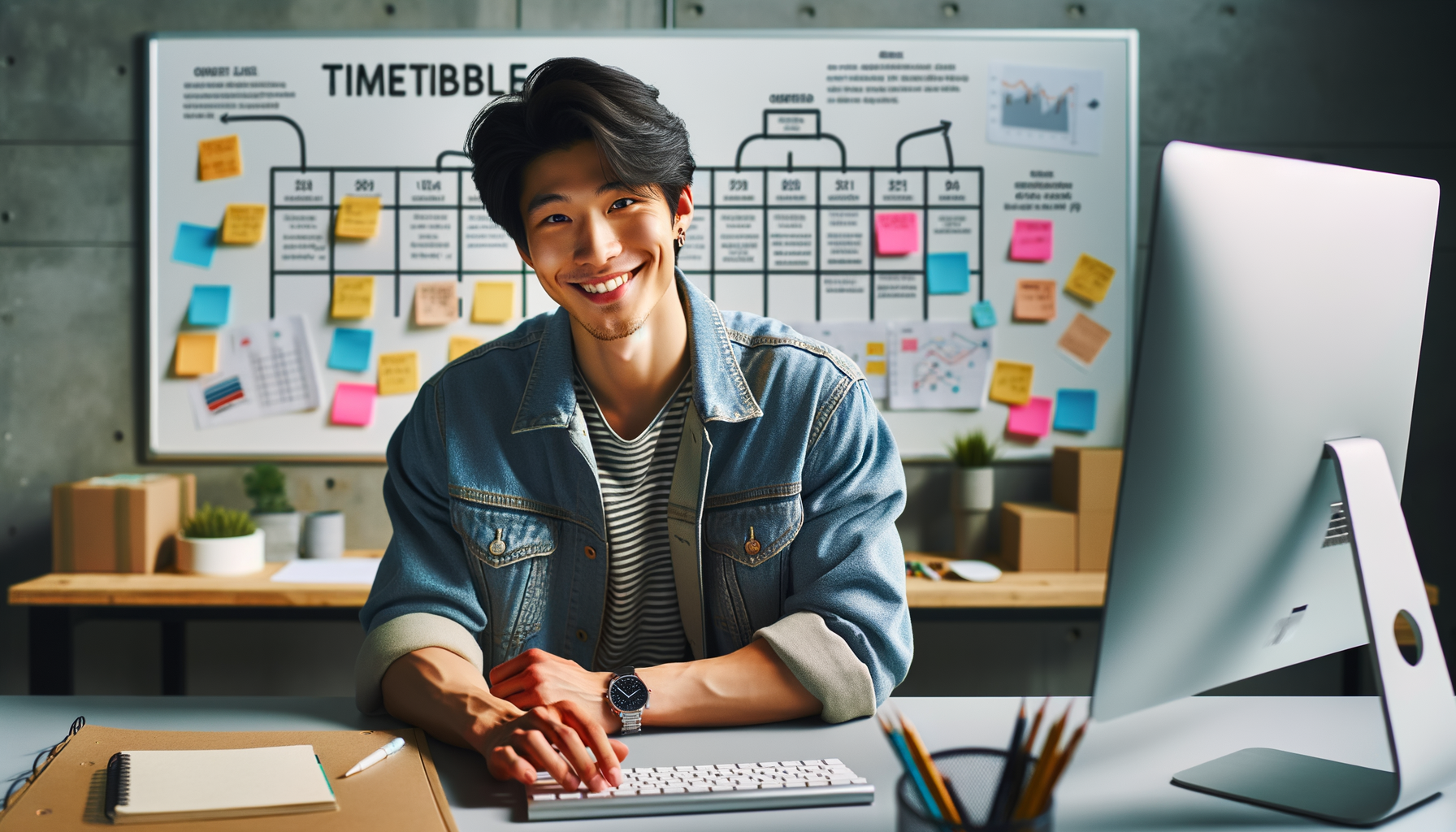 화이트보드 앞에서 쇼츠 업로드 스케줄과 지표를 설명하는 크리에이터 이미지