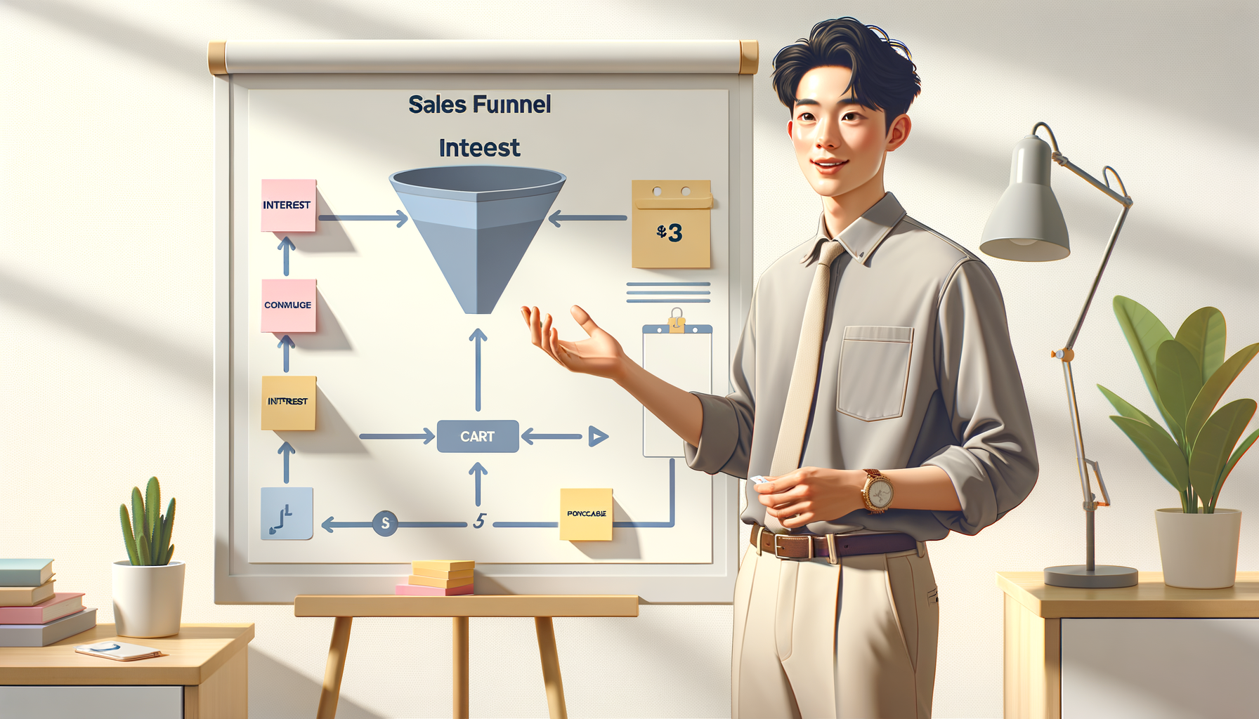 세일즈 퍼널을 설명하는 크리에이터 화이트보드 장면