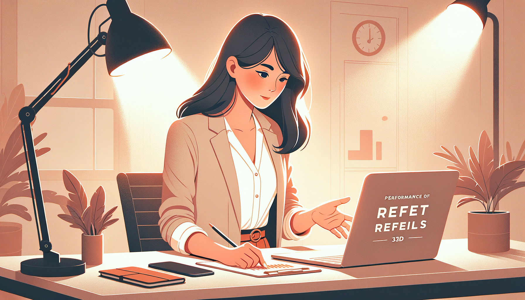 30대 여성 콘텐츠 매니저가 노트북으로 릴스 성과를 확인하는 장면