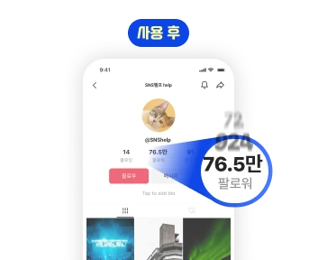 틱톡 팔로워 서비스 구매 후 팔로워가 크게 증가한 계정 모습